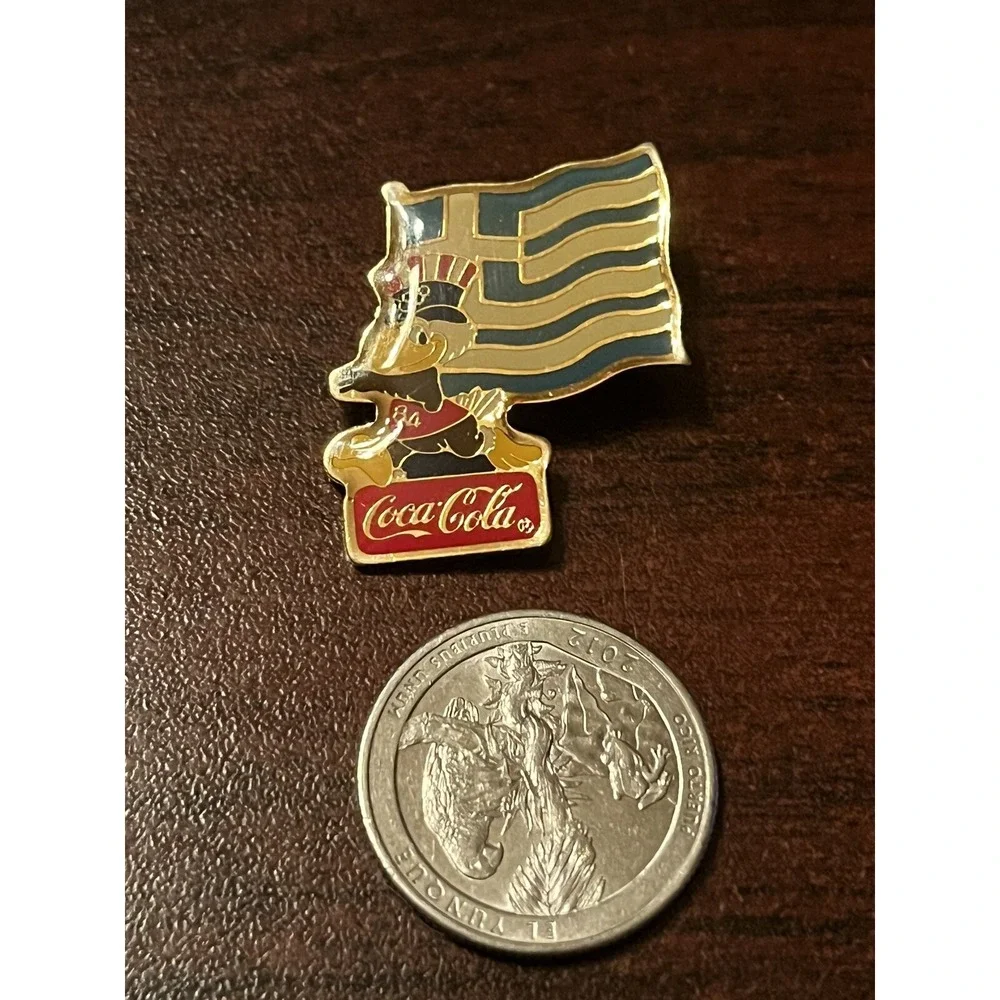 Vintage‎ 1984 Los Angeles Olympics Coca Cola Sam Eagle Greece Flag Lapel Pin